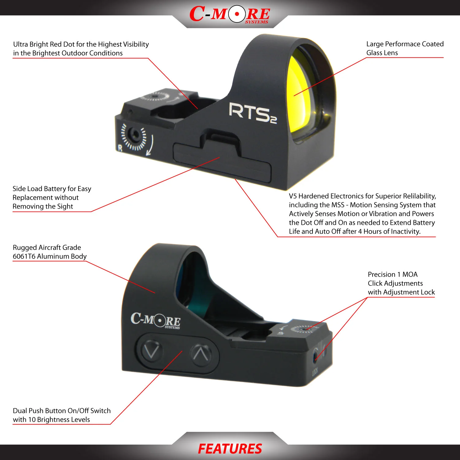 C-More RTS2B - V5 6 MOA Red Dot Sight - C-More RTS/STS Footprint - RTS2B-6 - Image 2
