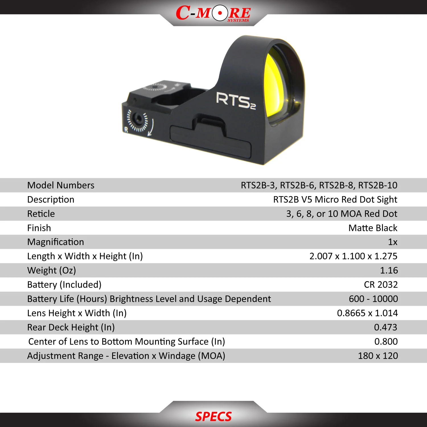 C-More RTS2B - V5 6 MOA Red Dot Sight - C-More RTS/STS Footprint - RTS2B-6 - Image 3