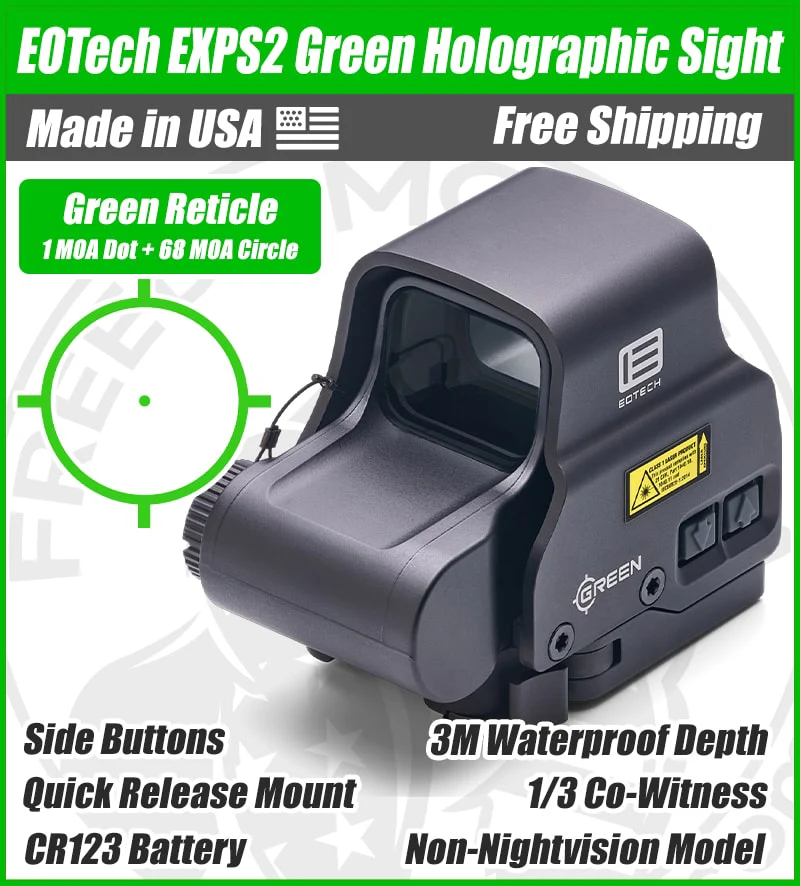 EOTech EXPS2 Holographic Green Dot Sight, 1 MOA Dot, 68 MOA Outer Ring, Quick Release Mount - EXPS2-0GRN