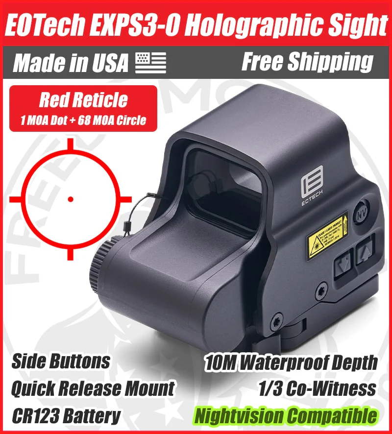 EOTech EXPS3-0 Holographic Red Dot Sight, 1 MOA Dot, 68 MOA Outer Ring, Quick Release Mount, NV Compatible - EXPS3-0