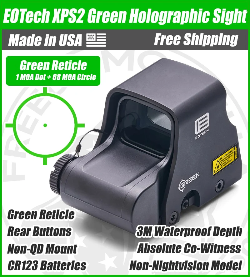 EOTech XPS2 Holographic Green Dot Sight, 1 MOA Dot, 68 MOA Outer Ring - XPS2-0GRN