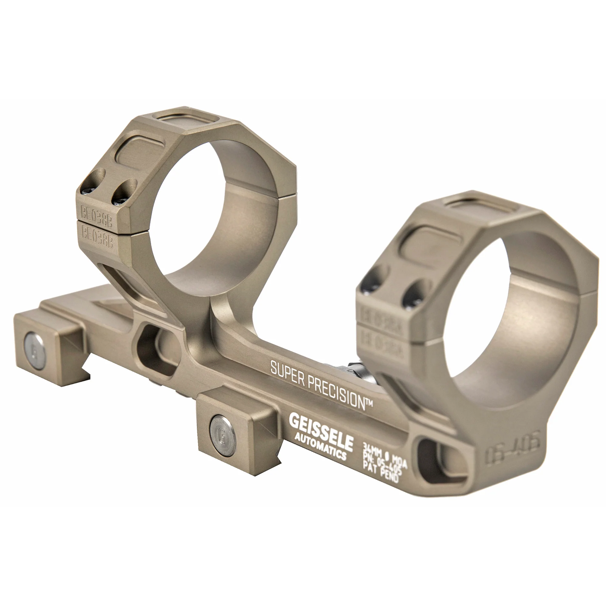 Geissele Automatics Super Precision, 34mm Scope Rings, AR-15/M4, Desert Tan Anodized - 05-405S