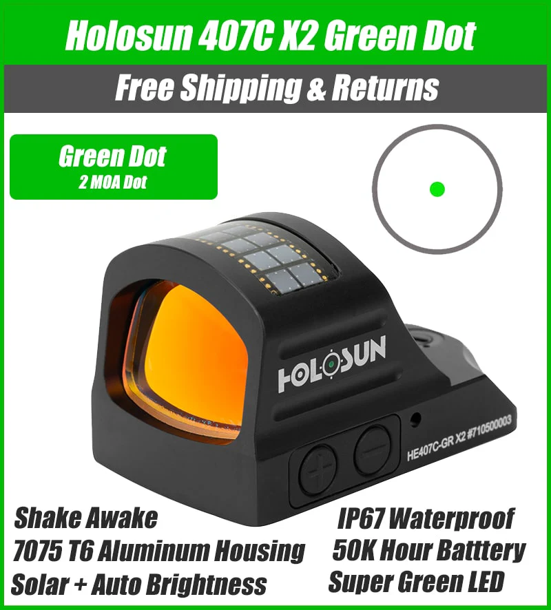 Holosun 407C X2 2 MOA Green Dot, RMR Footprint, Side Battery, Solar Failsafe - HE407C-GR-X2 - Image 14