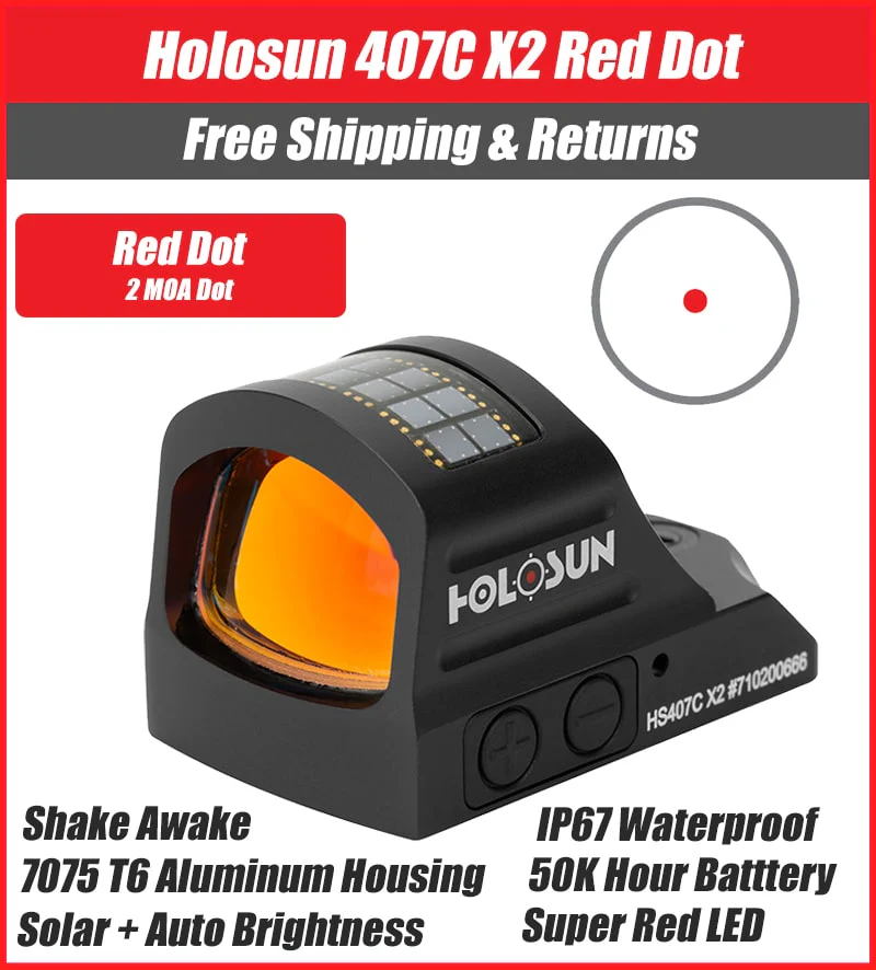 Holosun 407C X2, 2 MOA Red Dot, RMR Footprint, Side Battery, Solar Failsafe - HS407C-X2 - Image 14