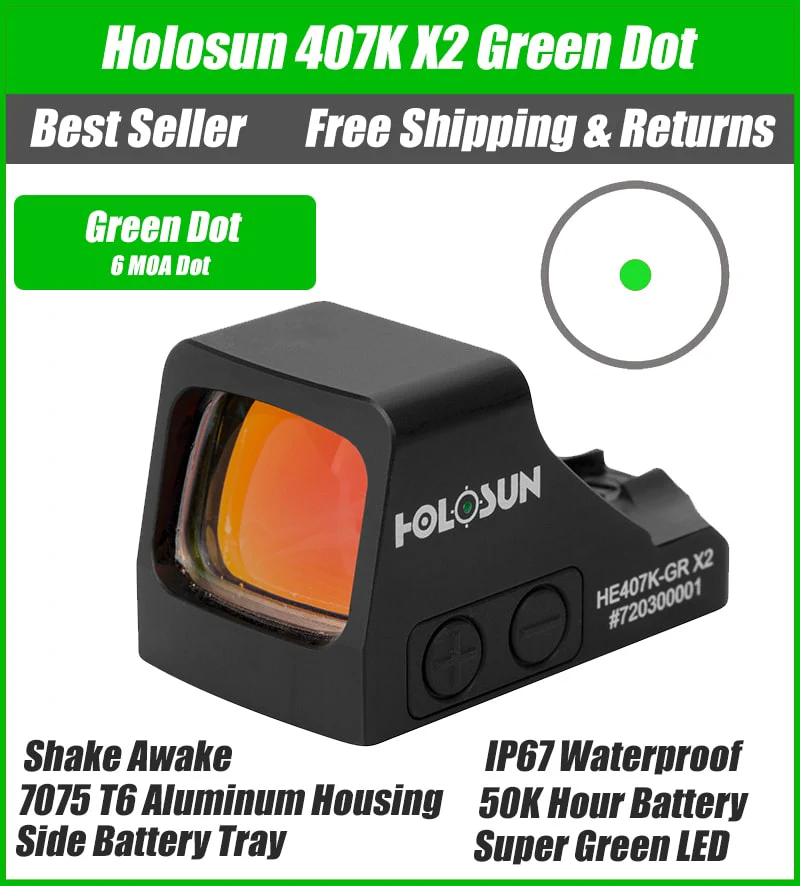 Holosun 407K X2 Green, 6 MOA Green Dot, K Series Footprint (Modified RMSc), Side Battery - HE407K-GR-X2 - Image 13