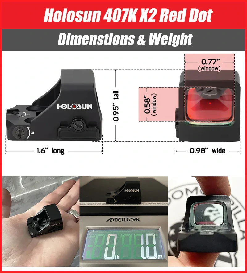 Holosun 407K X2 Red Dot, 6 MOA, K Series Footprint (Modified RMSc), Side Battery - HS407K-X2 - Image 4