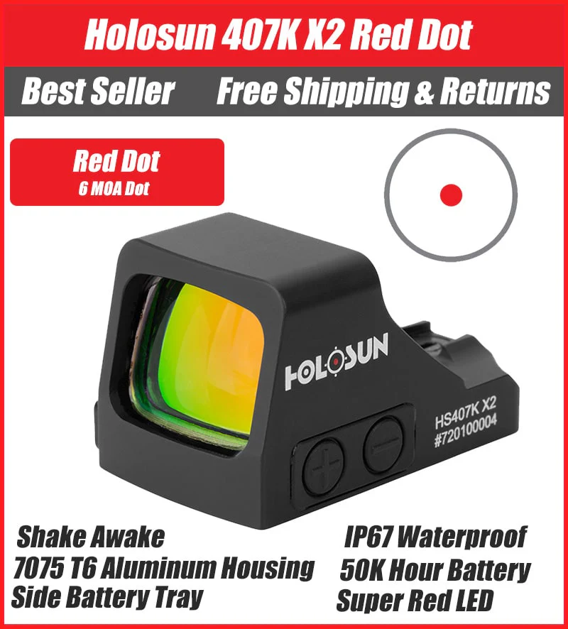 Holosun 407K X2 Red Dot, 6 MOA, K Series Footprint (Modified RMSc), Side Battery - HS407K-X2 - Image 5