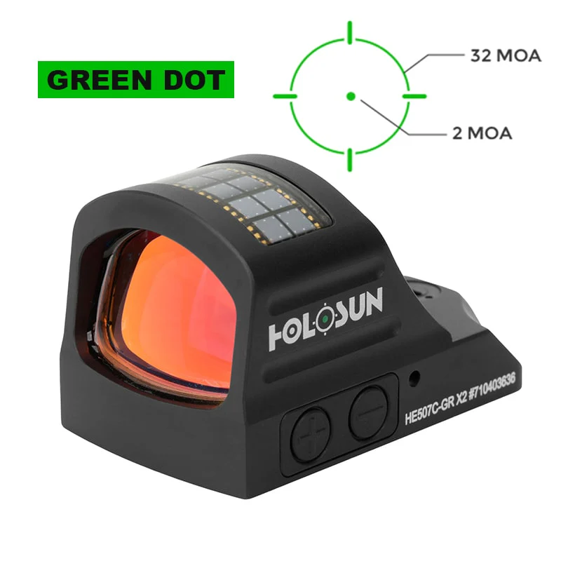 Holosun 507C Green X2, 32 MOA Ring & 2 MOA Green Dot, RMR Footprint, MRS Reticle, Side Battery, Solar Failsafe - HE507C-GR-X2 - Image 13