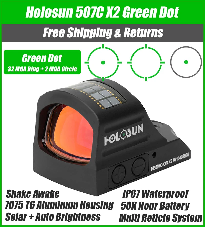 Holosun 507C Green X2, 32 MOA Ring & 2 MOA Green Dot, RMR Footprint, MRS Reticle, Side Battery, Solar Failsafe - HE507C-GR-X2 - Image 14