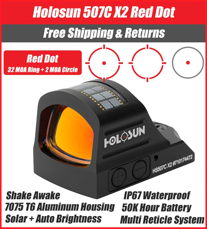 Holosun 507C X2, 32 MOA Ring & 2 MOA Red Dot, RMR Footprint, MRS Reticle, Side Battery, Solar Failsafe - HS507CX2 - Image 14