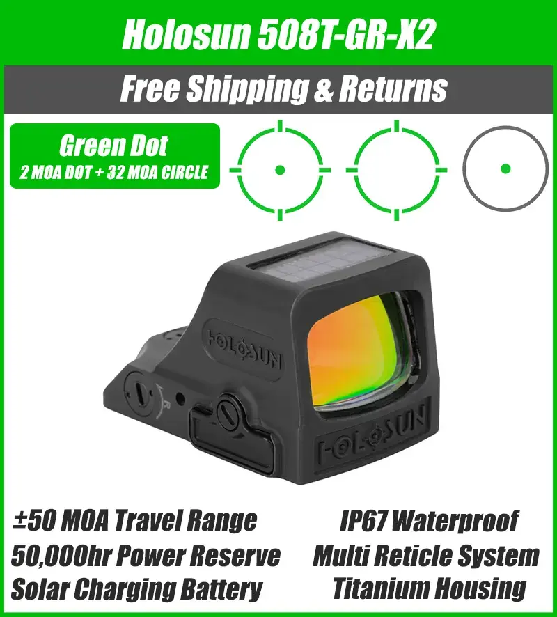 Holosun 508T Green X2 Reflex Sight, MRS Reticle, RMR Footprint - HE508T-GR-X2 - Image 10