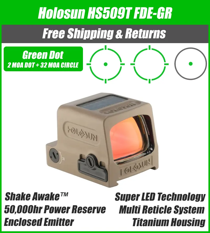 Holosun 509T X2 Green Dot FDE, MRS Reticle, Closed Emitter, Titanium, Solar Failsafe, RMR Footprint - HS-509T-FDE-GR - Image 3