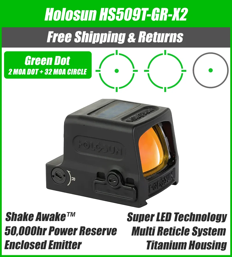 Holosun 509T X2, Green Dot, MRS Reticle, Closed Emitter, Titanium, Solar Failsafe, RMR Footprint - HE509T-GR-X2 - Image 5