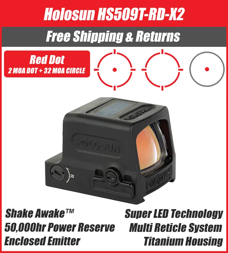 Holosun 509T X2, Red Dot, MRS Reticle, Closed Emitter, Titanium, Solar Failsafe, RMR Footprint - HE509T-RD-X2 - Image 5