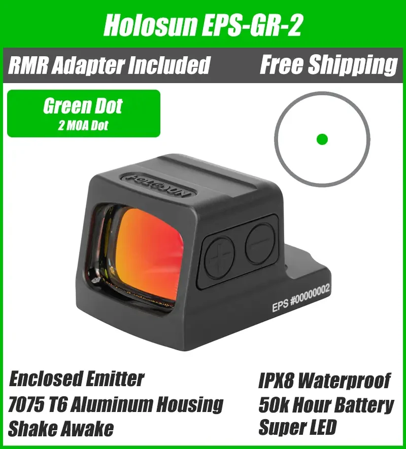 Holosun EPS Full Size, 2 MOA Green Dot, Closed Emitter Sight,  K Series Footprint (Modified RMSc), RMR Adapter Plate Included - EPS-GR-2 - Image 5