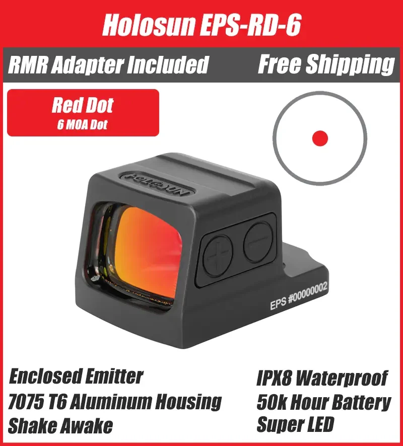 Holosun EPS Full Size 6 MOA Red Dot, Closed Emitter Sight, K Series Footprint (Modified RMSc), RMR Adapter Plate Included - EPS-RD-6 - Image 5