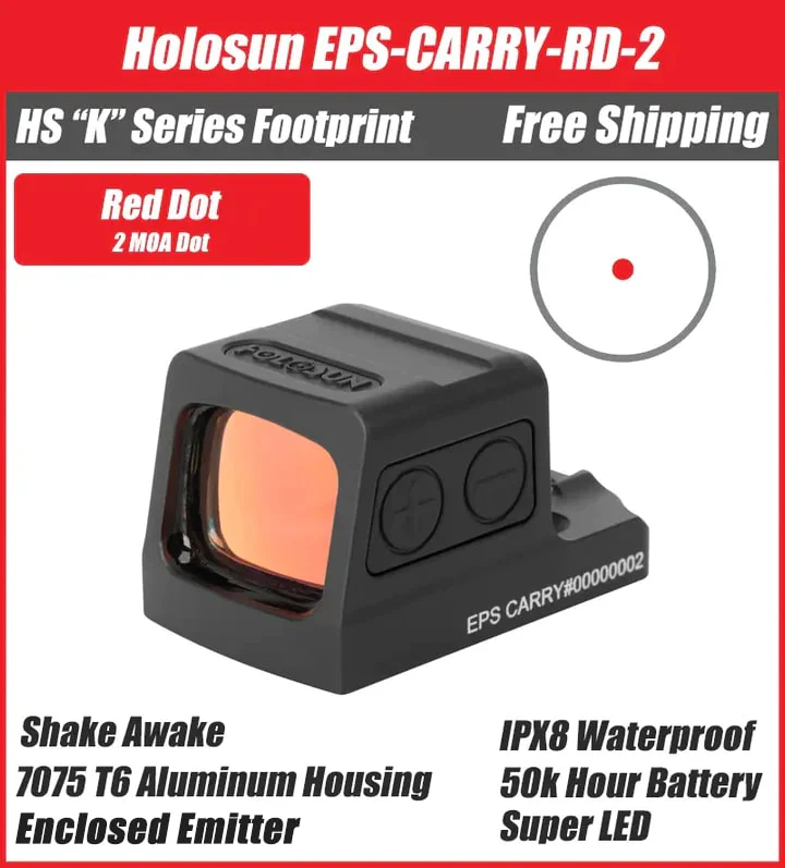 Holosun EPS Carry 2 MOA Red Dot, K Series Footprint (Modified RMSc), RMSc Adapter Plate Included, Side Battery - EPS-CARRY-RD-2 - Image 5