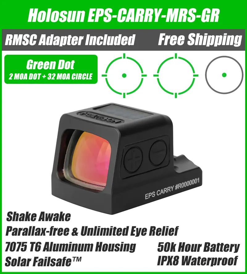 Holosun EPS Carry MRS Green Dot, 32 MOA Circle 2 MOA Dot, K Series Footprint (Modified RMSc), RMSc Adapter Plate Included, MRS Reticle, Solar Failsafe - EPS-CARRY-GR-MRS - Image 5