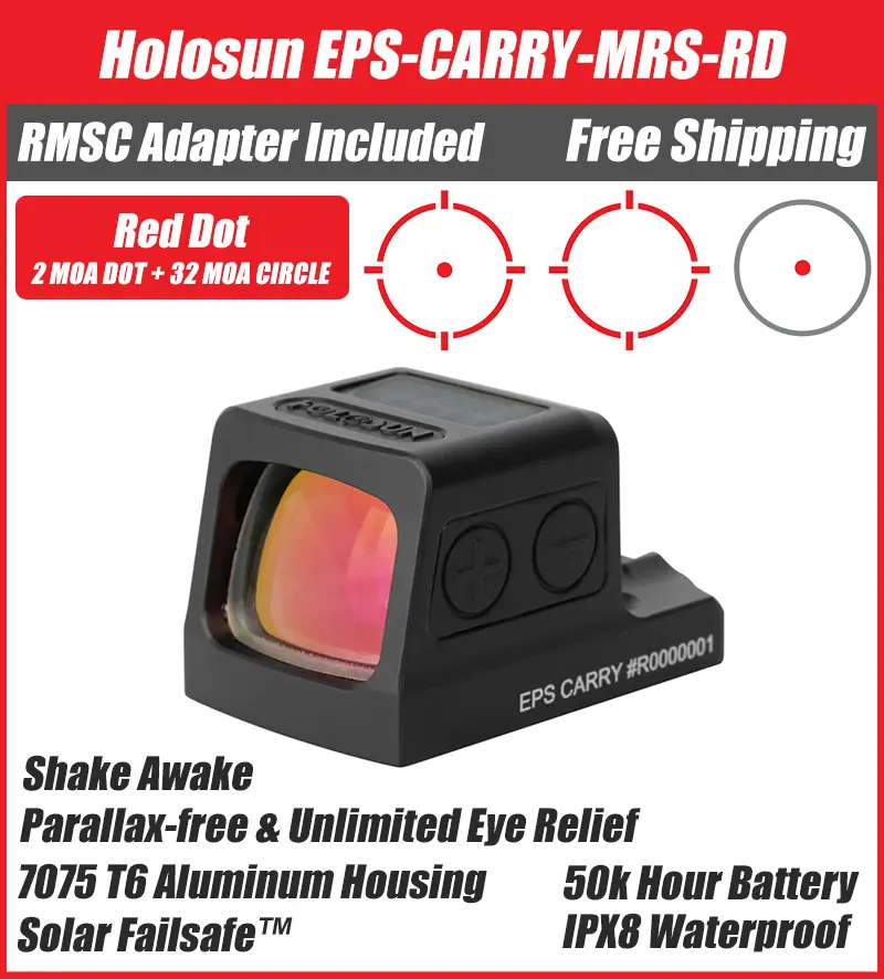 Holosun EPS Carry MRS Red Dot, 32 MOA Circle 2 MOA Dot, K Series Footprint (Modified RMSc), RMSc Adapter Plate Included, MRS Reticle, Solar Failsafe - EPS-CARRY-RD-MRS - Image 5