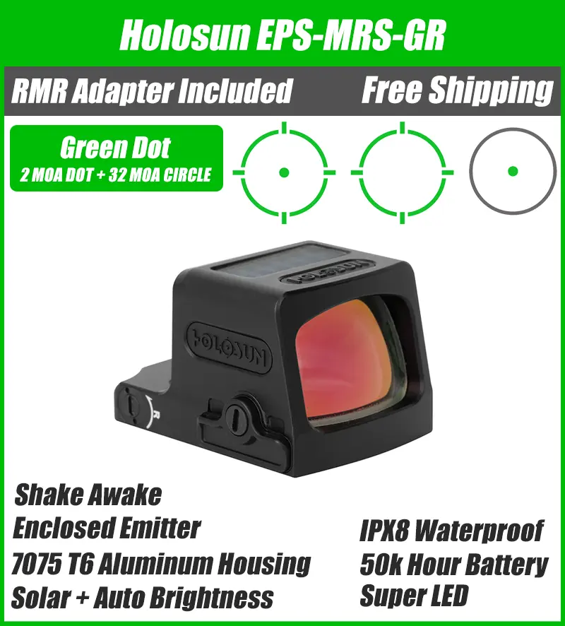 Holosun EPS Full Size MRS Green Dot, 32 MOA Circle 2 MOA Green Dot, Solar Failsafe, Enclosed Emitter, MRS Reticle, K Series Footprint (Modified RMSc), RMR Adapter Plate Included - EPS-GR-MRS - Image 5