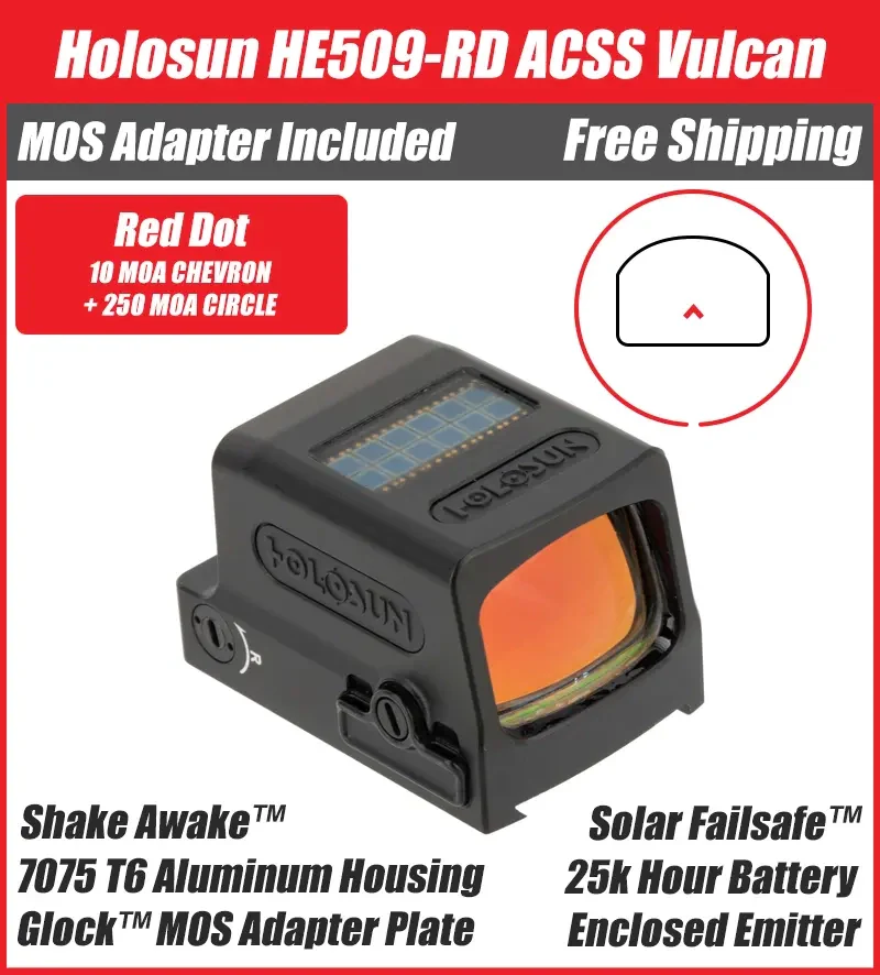 Holosun 509 ACSS Vulcan Red Dot w/ Glock MOS Mounting Plate, Fits Glock MOS Slide (not 43X/48) - HE509-RD-ACSS-M - Image 7