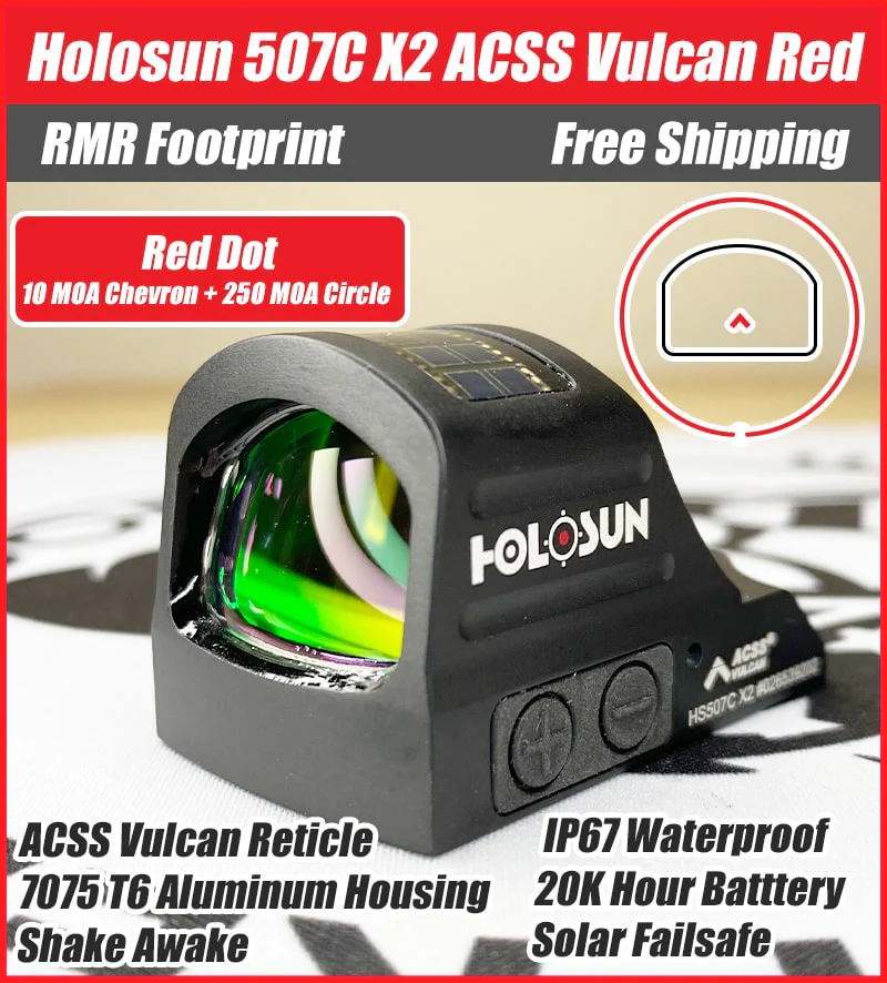 Holosun 507C X2 Red Dot ACSS Vulcan Reticle, RMR Footprint, Solar Failsafe - HS507C-X2-ACSS