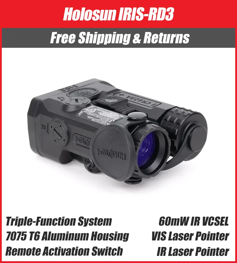 Holosun IRIS 3 Triple Function Laser & IR Illuminator – Green/Red Laser, IR Laser, IR VCSEL, Remote Switch – Fits Picatinny - IRIS-GR3, IRIS-RD3 - Image 2