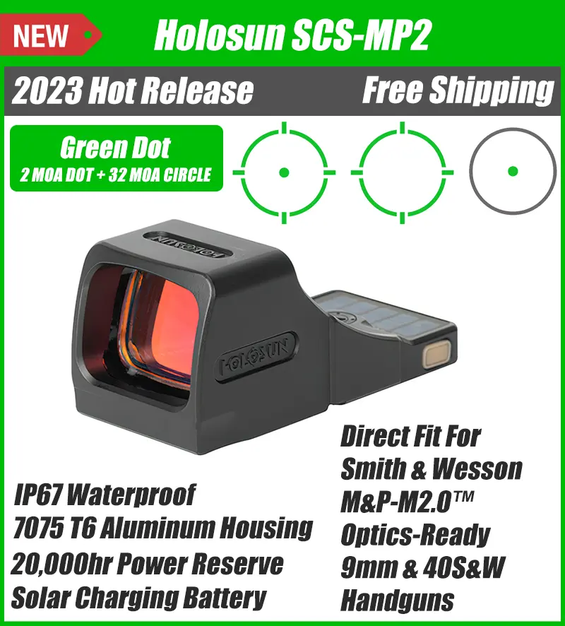 Holosun SCS MP2 Green Dot, MRS Reticle, Fits S&W M&P 2.0 Fullsize/Compact Slide with Core 2.0 Optic Cut, Solar Recharging Battery - SCS-MP2-GR - Image 6
