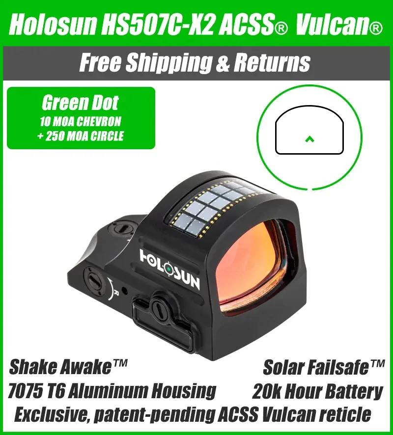 OPEN BOX [LIKE NEW] Holosun 507C X2 Green Dot ACSS Vulcan Reticle - Image 7