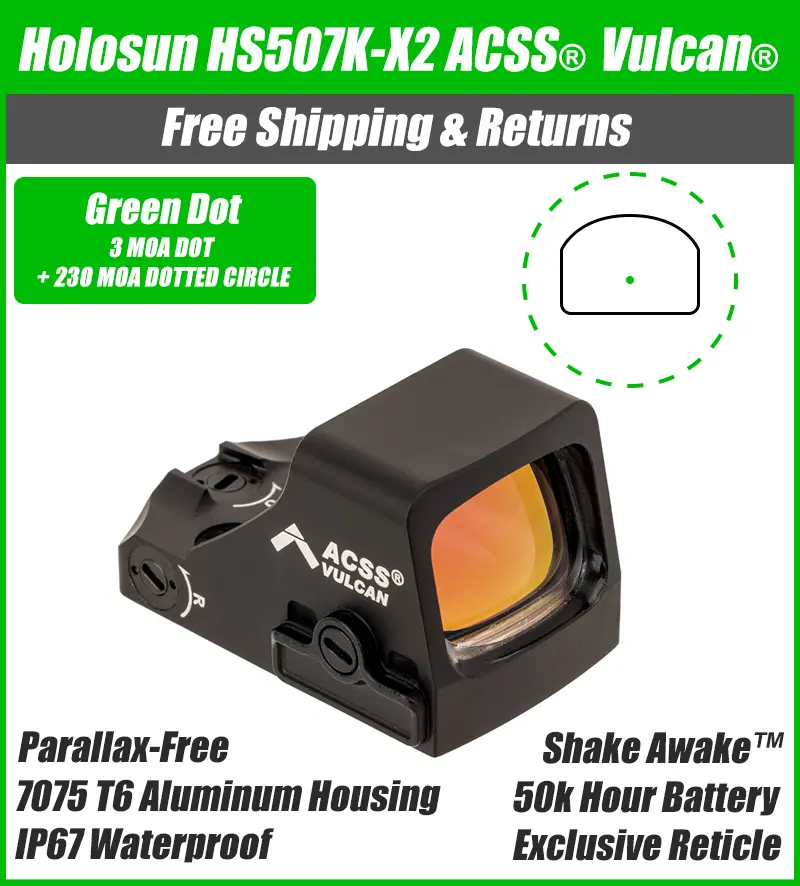 OPEN BOX [LIKE NEW] Holosun 507K X2 Green Dot ACSS Vulcan Reticle - Image 4