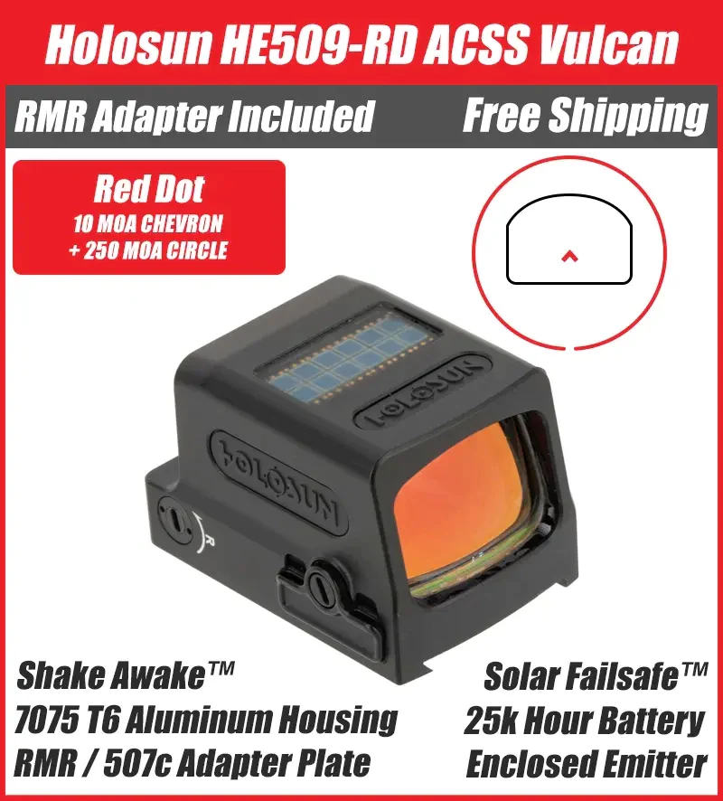 OPEN BOX [LIKE NEW] Holosun 509 ACSS Vulcan Red Dot w/ RMR Mounting Plate - Image 7