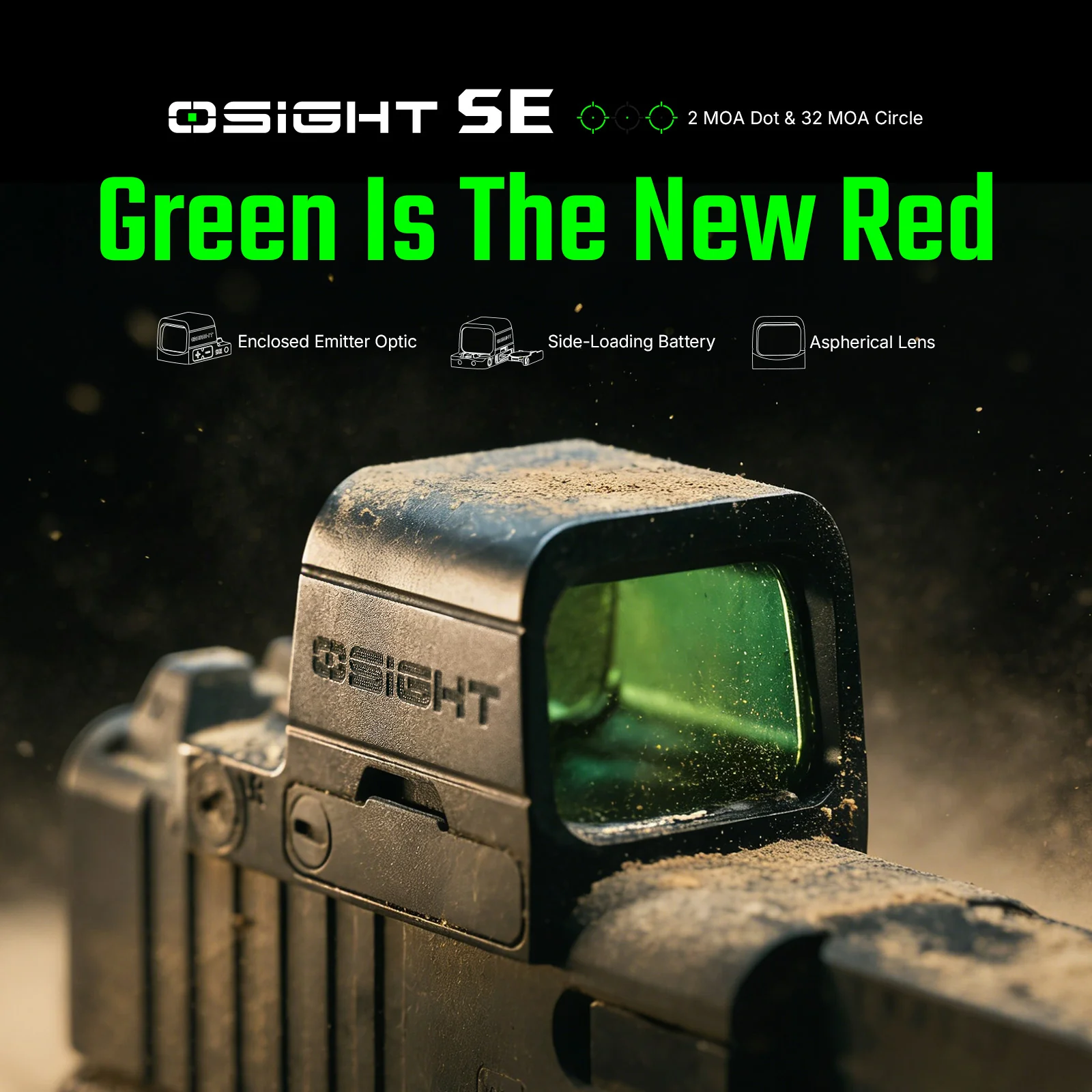 Osight SE Enclosed Green MRS Reticle 2 MOA Dot + 32 MOA Circle, Side Battery, RMSc Footprint - Image 7