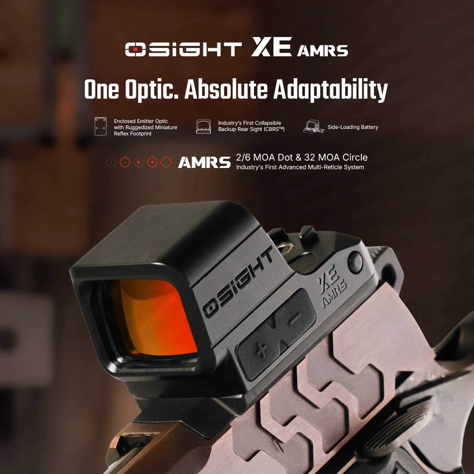 Osight XE Enclosed Red Dot Sight, RMR Footprint, 2/6+32 MOA Multi-Reticle System, Battery Operated - Image 4