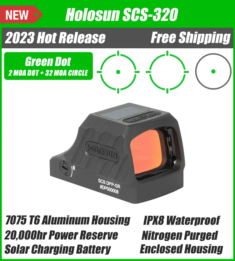 Holosun SCS 320, 20k Hr Power Reserve, Solar Rechargeable Battery, 32 MOA Circle & 2 MOA Green Dot, MRS Reticle, Delta Point Pro Footprint, Enclosed Emitter - SCS-320-GR - Image 2