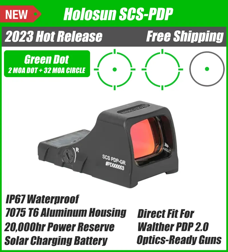 Holosun SCS PDP, 20k Hr Power Reserve, Solar Recharging Battery, MRS Reticle, 32 MOA Circle & 2 MOA Green Dot, Fits Walther PDP 2.0 Optics Cut Slide & PDP F-Series - SCS-PDP-GR - Image 6