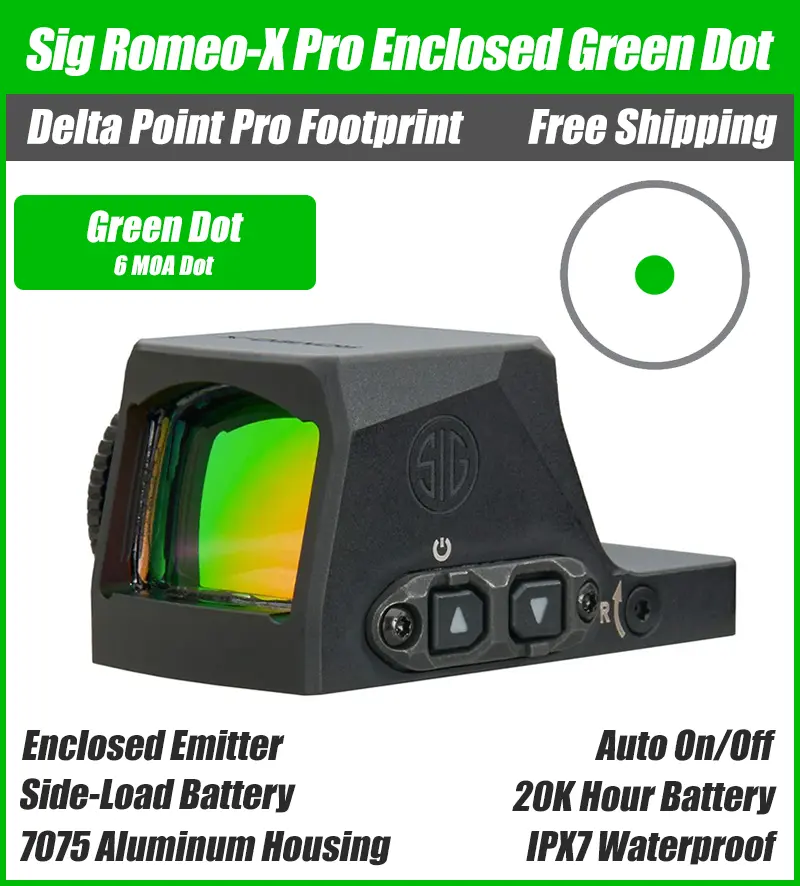 Sig Sauer Romeo X Pro Enclosed Green Dot, DPP Footprint, Enclosed Emitter, Black Housing, 3 MOA, 6 MOA, Circle Dot - Image 2