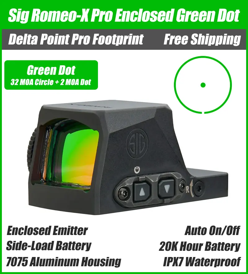 Sig Sauer Romeo X Pro Enclosed Green Dot, DPP Footprint, Enclosed Emitter, Black Housing, 3 MOA, 6 MOA, Circle Dot - Image 3