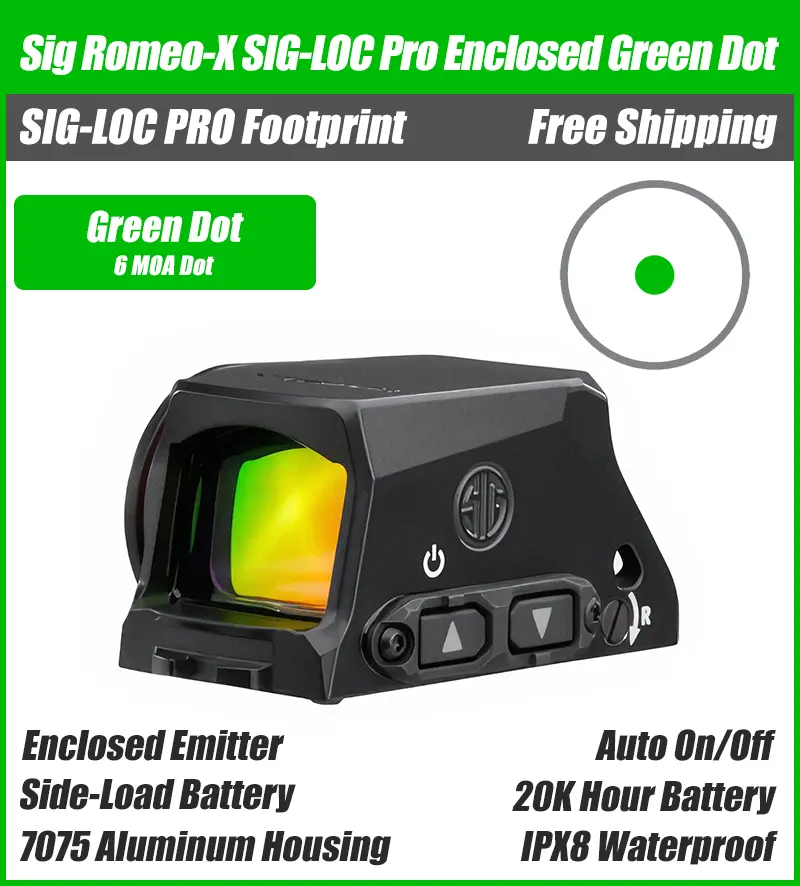 Sig Sauer Romeo X Pro Sig Loc Enclosed Green Dot, Sig Loc Pro Footprint, Enclosed Emitter, Black Housing, 3 MOA, 6 MOA, Circle Dot - Image 2
