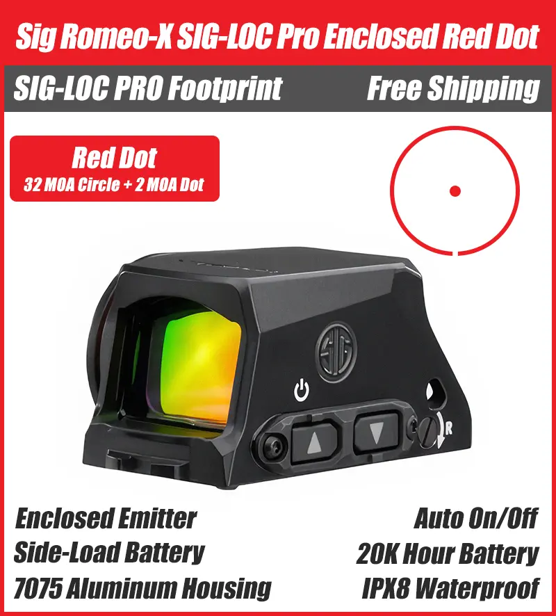 Sig Sauer Romeo X Pro Sig Loc Enclosed Red Dot, Sig Loc Pro Footprint, Enclosed Emitter, Black Housing - Image 3