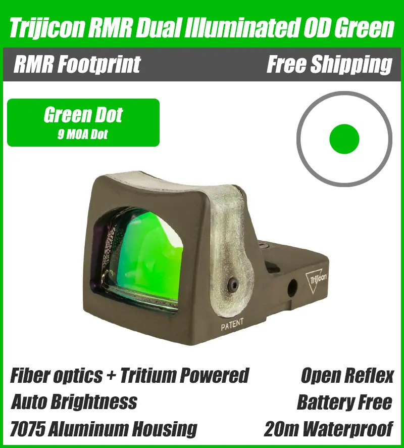 Trijicon Dual Illuminated Pistol Sight OD Green - 9 MOA Green Dot - 7075 T6 Aluminum - RM05-C-700209