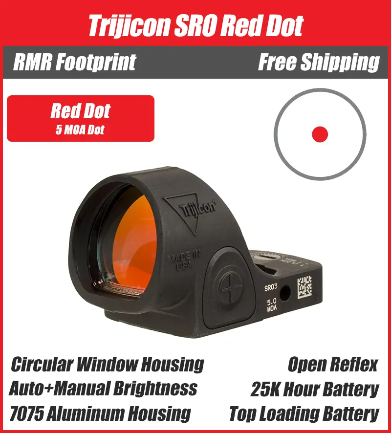 OPEN BOX [LIKE NEW] Trijicon SRO Red Dot Sight - Round Window - Available in 1, 2.5, and 5 MOA Versions - 7075 T6 Aluminum - RMR Footprint - Image 3