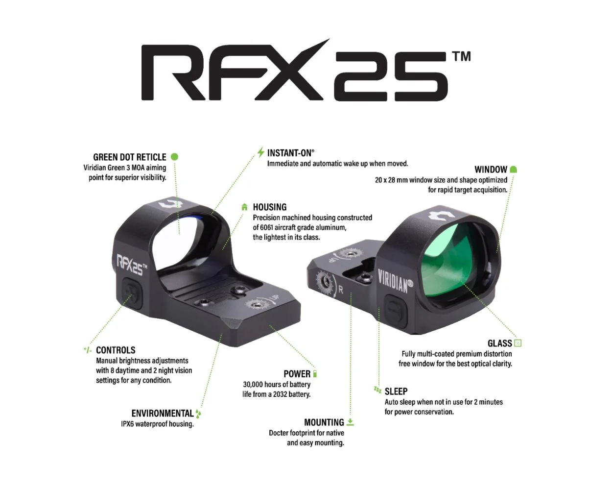 Viridian RFX 25 3 MOA Green Dot Sight - Docter Footprint - 6061 T6 Aluminum - Image 5